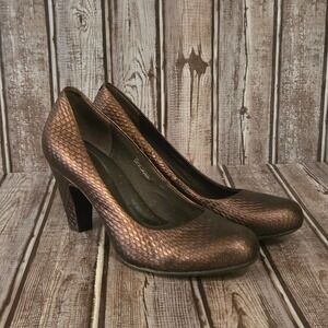 Sz 7 M Born Bronze Snake Print Embossed Leather Block Heel Pumps Shoes VGUC